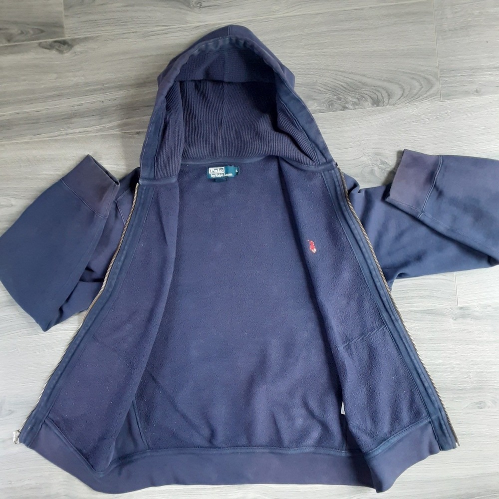 Polo Ralph Lauren Mens Navy Blue Full Zip Fleece Hoodie Red Pony Logo Size L - Picture 15 of 16